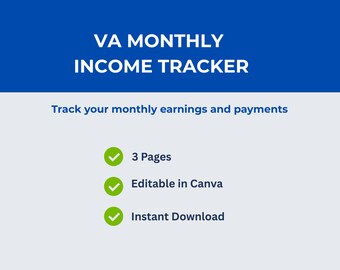 VA Monatlicher Einkommens-Tracker | Freelancer Rechnungs Zahlungslogbuch (Digitaler Download)