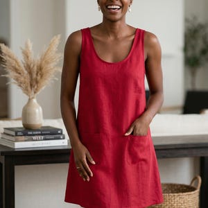 Patrón de costura para vestido de lino sin mangas / Túnica de corte A con escote redondo y bolsillos (patrón digital en PDF)