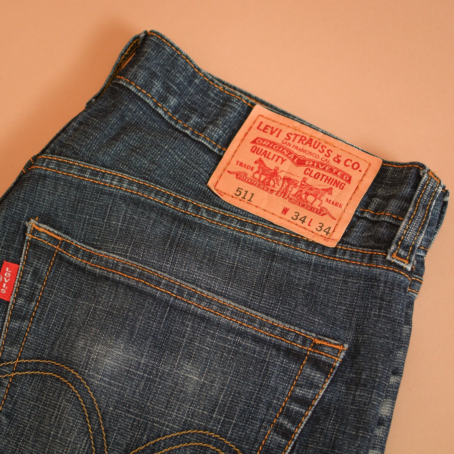 Image of Levi 511 Jeans Slim Fit Zip Fly Blue Vintage Men's | Patchw34L34 W 32 L 34