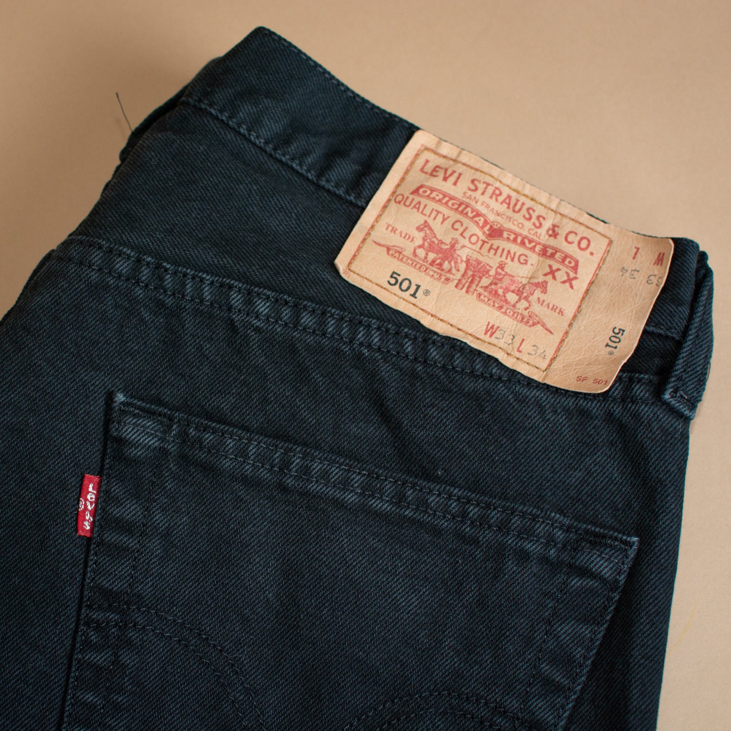 Image of Levi 501 Jeans Black Straight Button Fly Unisex Vintage | Patchw33L34 W 31 L