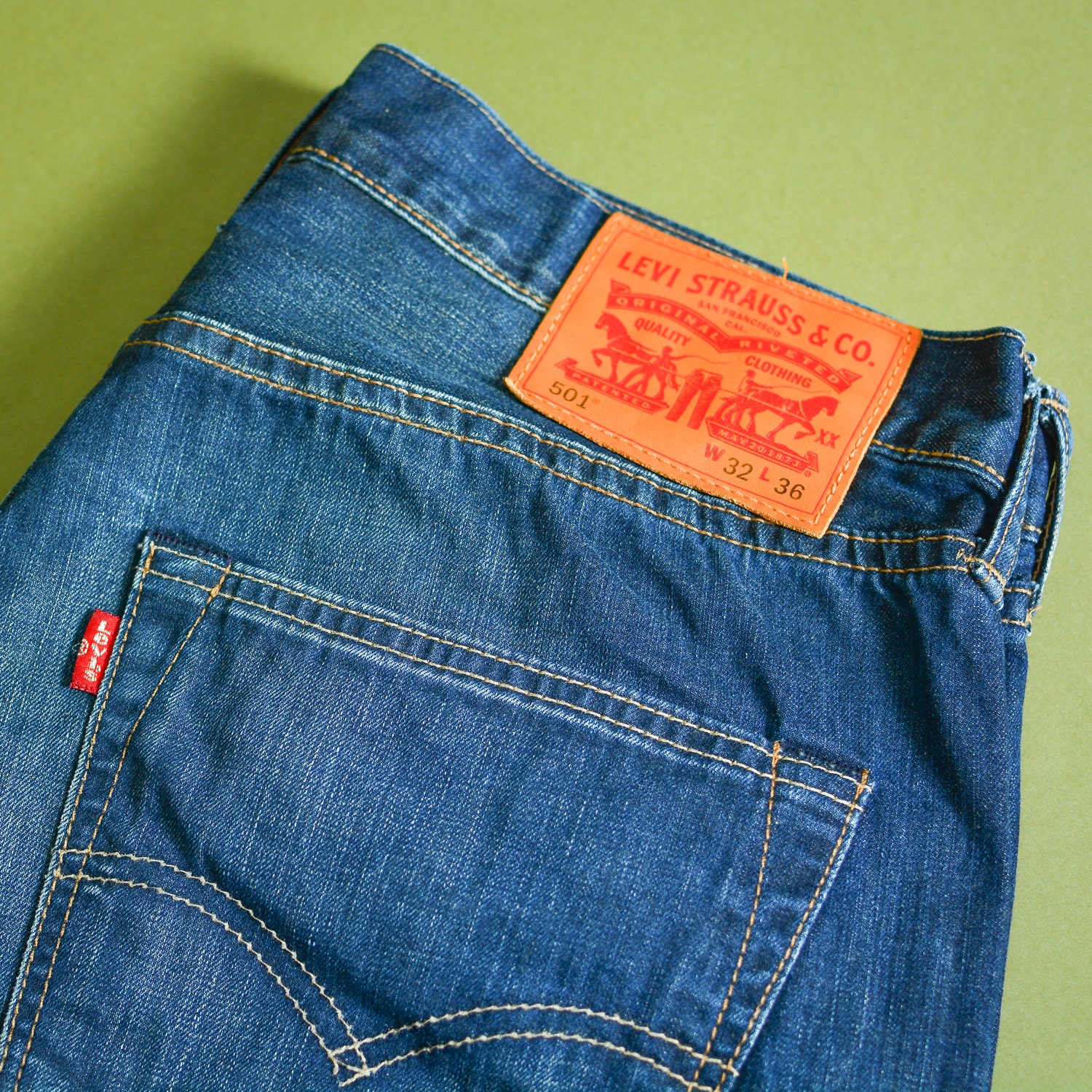 Image of Levi 501 Jeans Blue Straight Button Fly Unisex Vintage | Patchw32L36 W 31 L 35