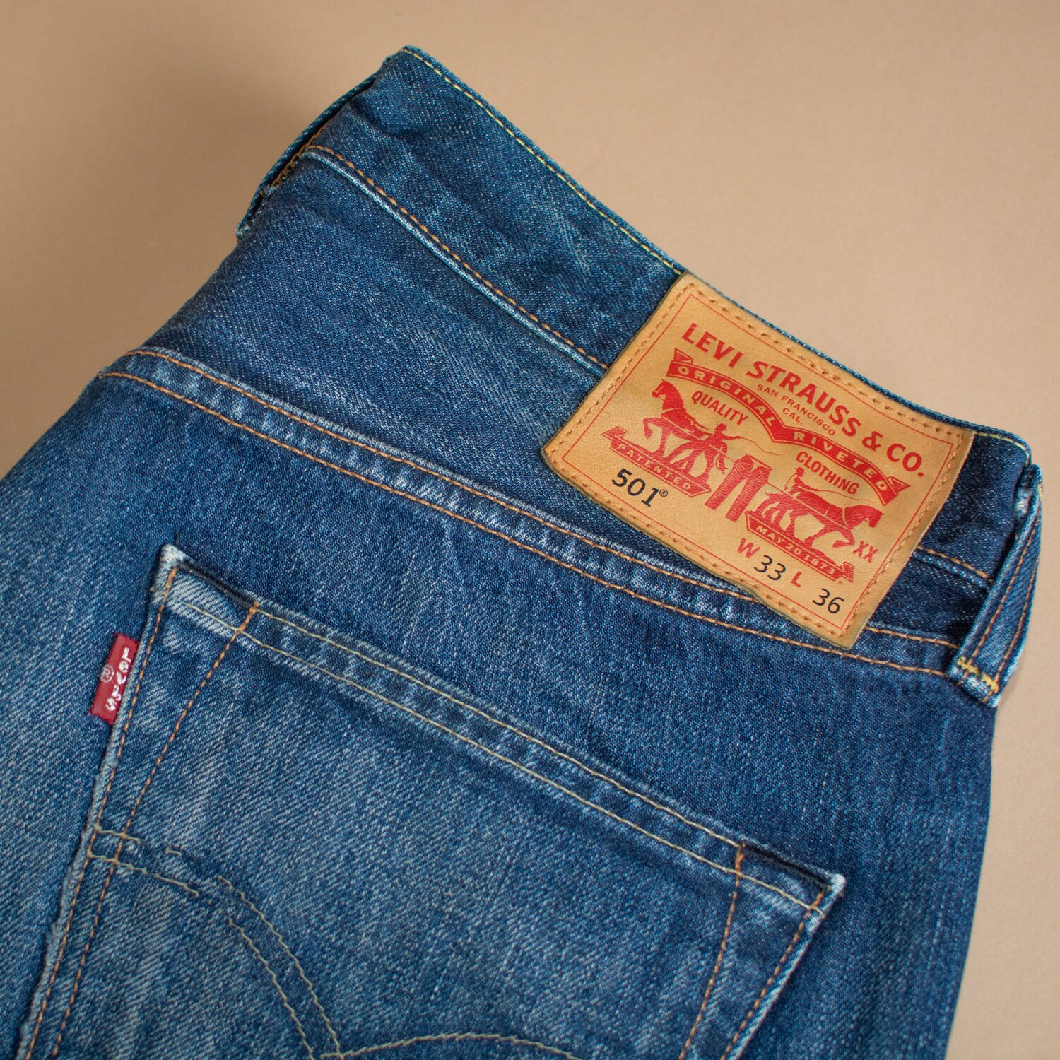 Image of Levi 501 Jeans Blue Straight Button Fly Unisex Vintage | Patchw33L36 W 31 L 35