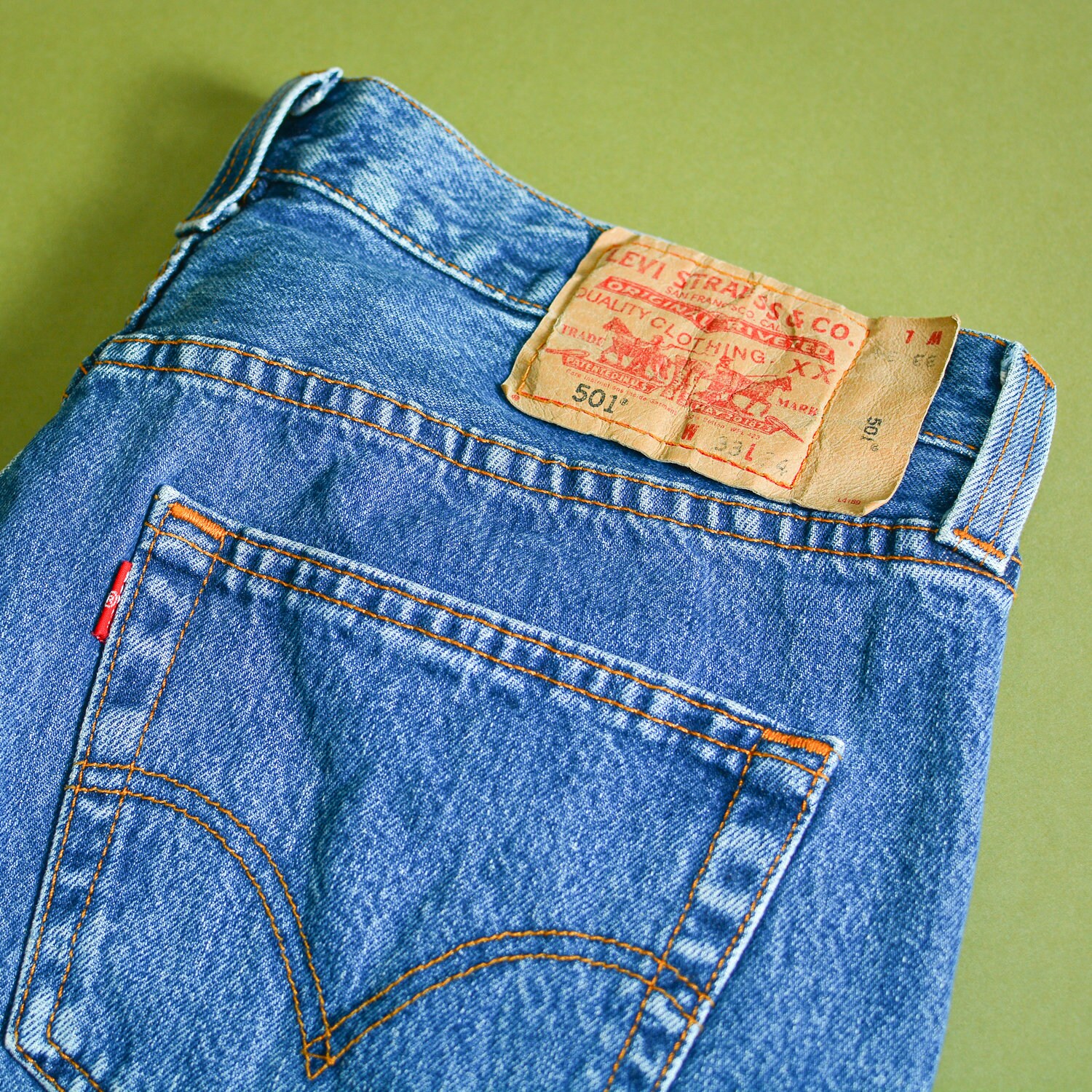 Image of Levi 501 Jeans Blue Straight Button Fly Unisex Vintage | Patchw33L34 W 33 L 31