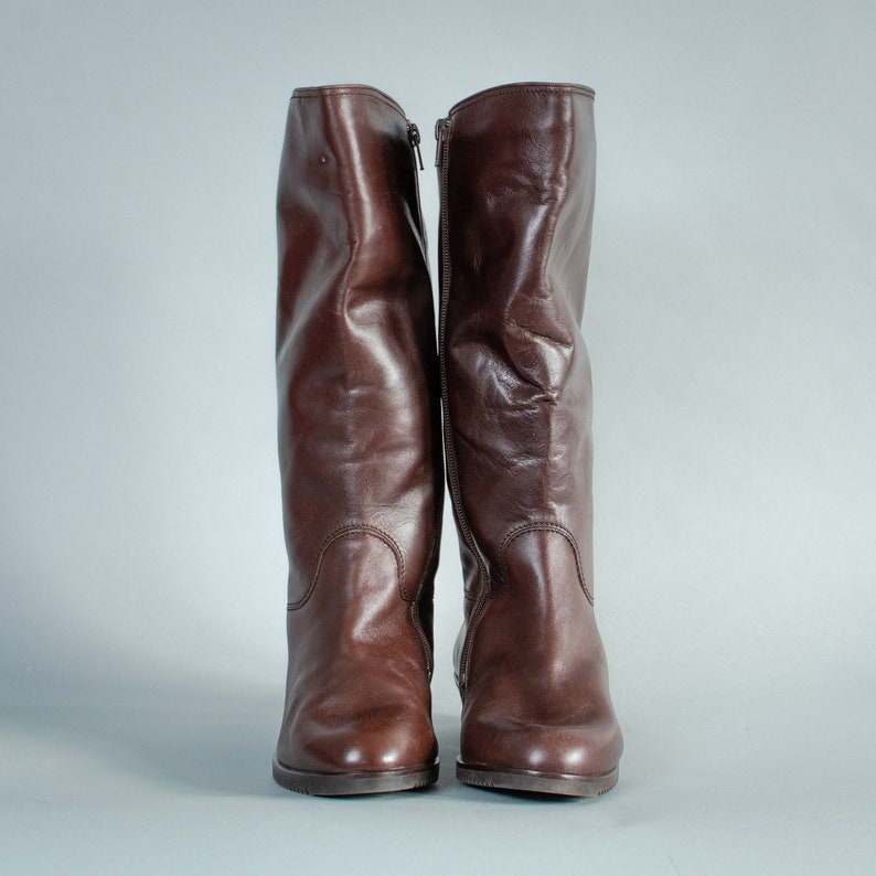 Vintage 80/'s 90/'s Women/'s Brown Leather Long Heeled Calf Boots UK 6 EU 39 US 8