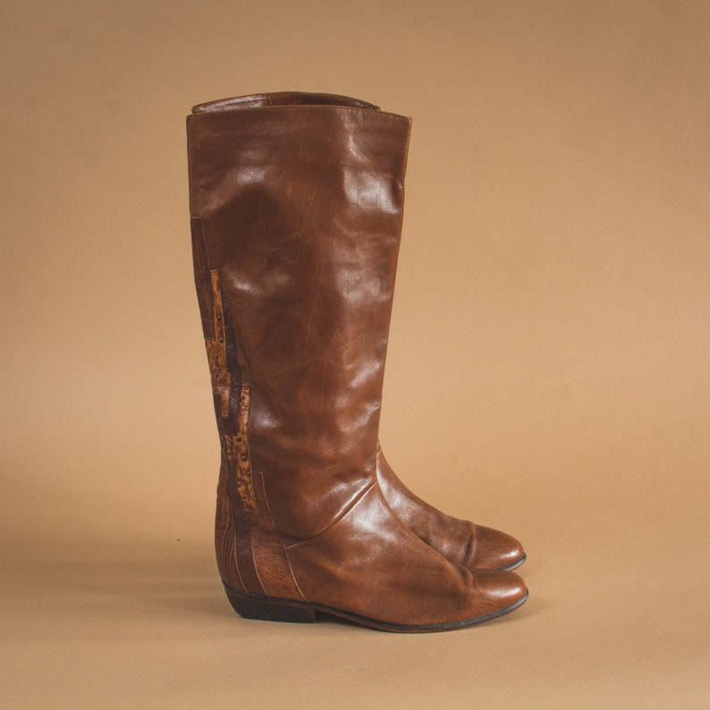 Vintage 80/'s 90/'s Women/'s Leather Heeled Long Calf Boots UK 5.5 EU 38.5 US 7.5