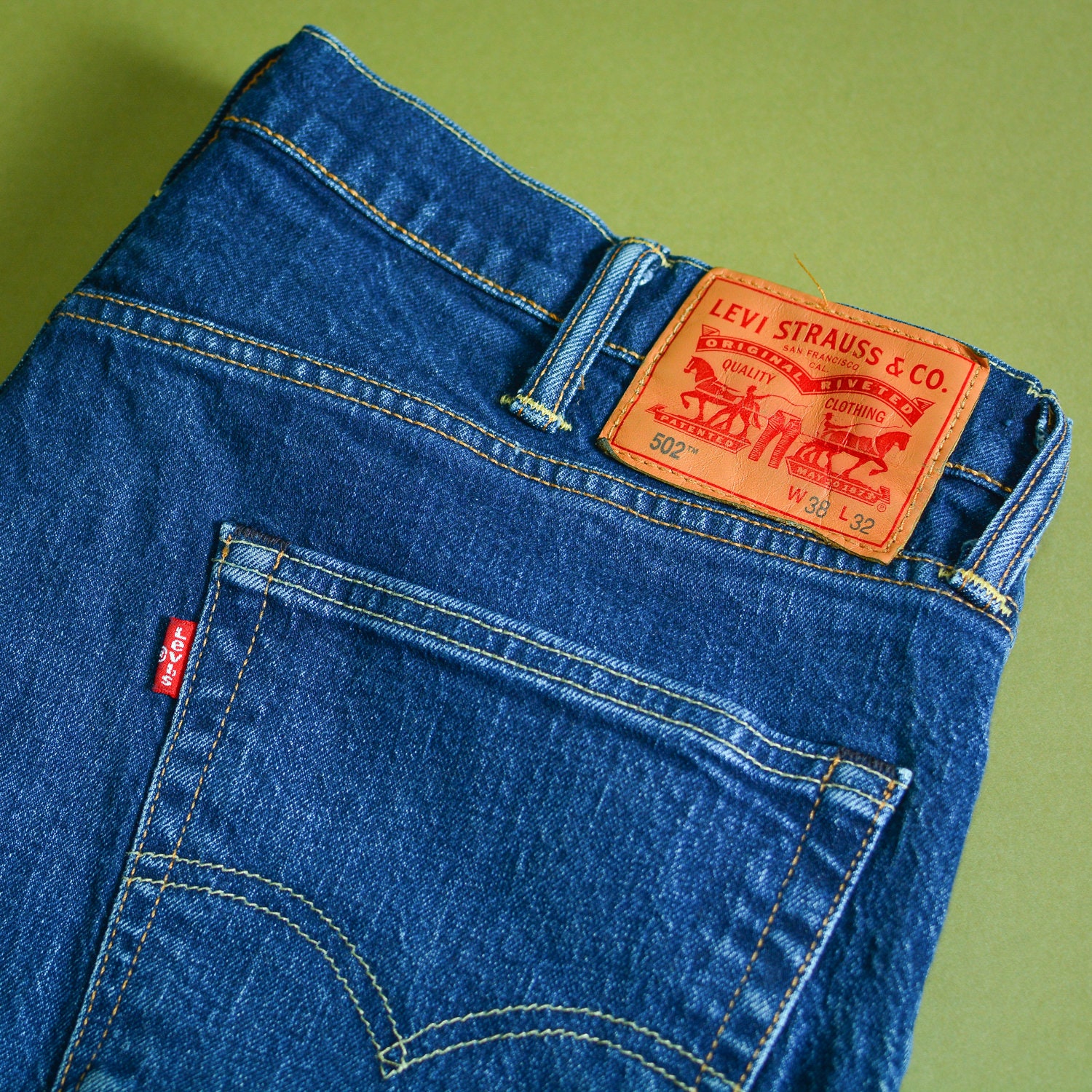 Image of Levi 502 Jeans Straight Zip Fly Blue Vintage Men's | Labelw33L32 W 36 L 31