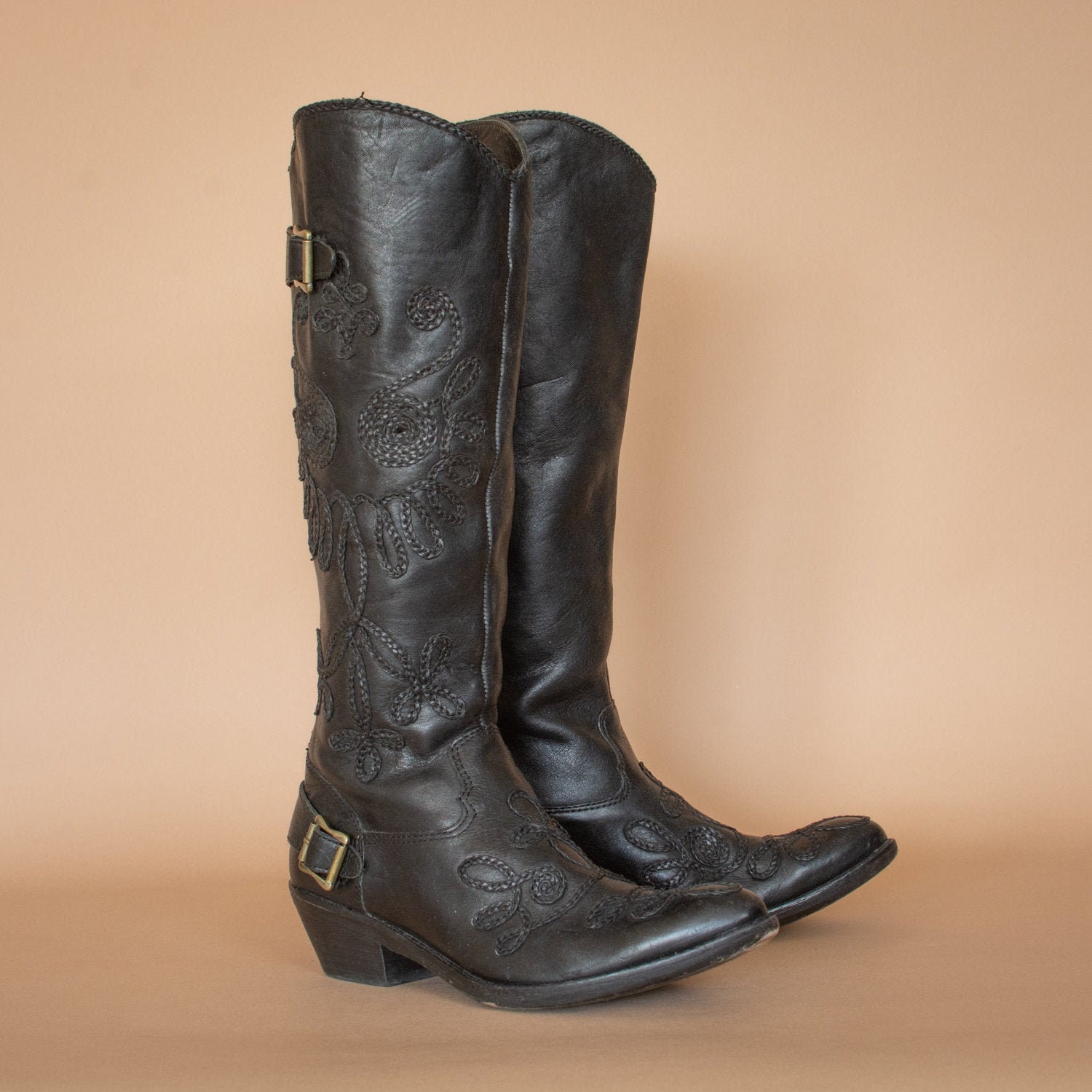 Vintage Black Leather Cowboy Boots Ash Western Retro Womens UK Etsy