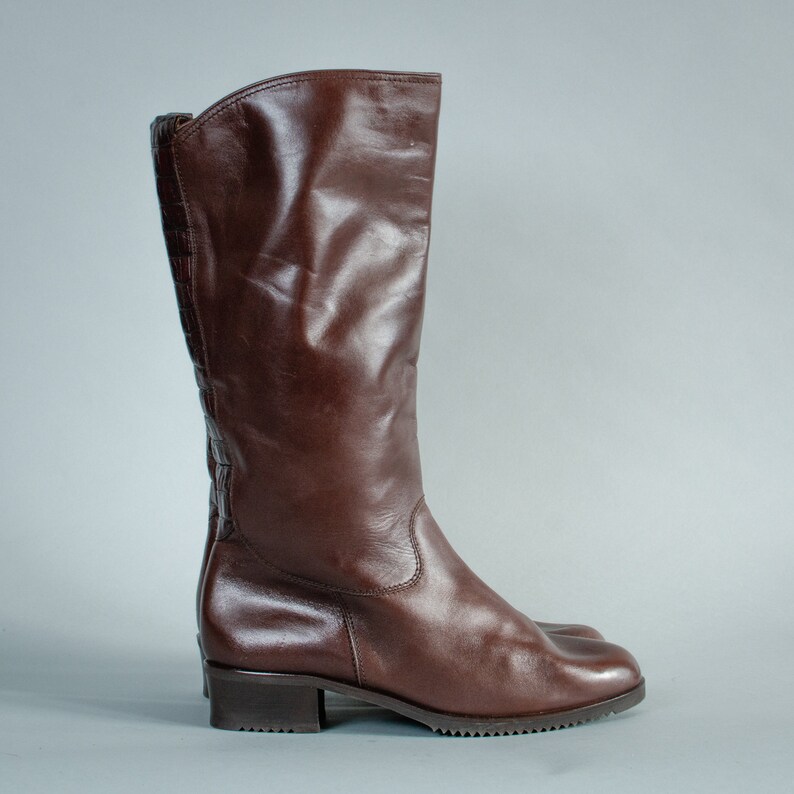 Vintage 80/'s 90/'s Women/'s Brown Leather Long Heeled Calf Boots UK 6 EU 39 US 8