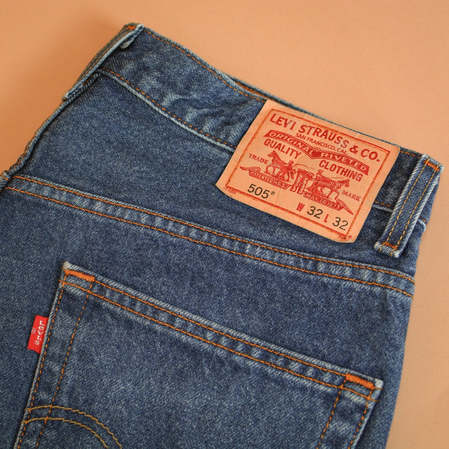 Image of Levi 505 Jeans Straight Zip Fly Blue Vintage Men's | Patchw32L32 W 32 L 33