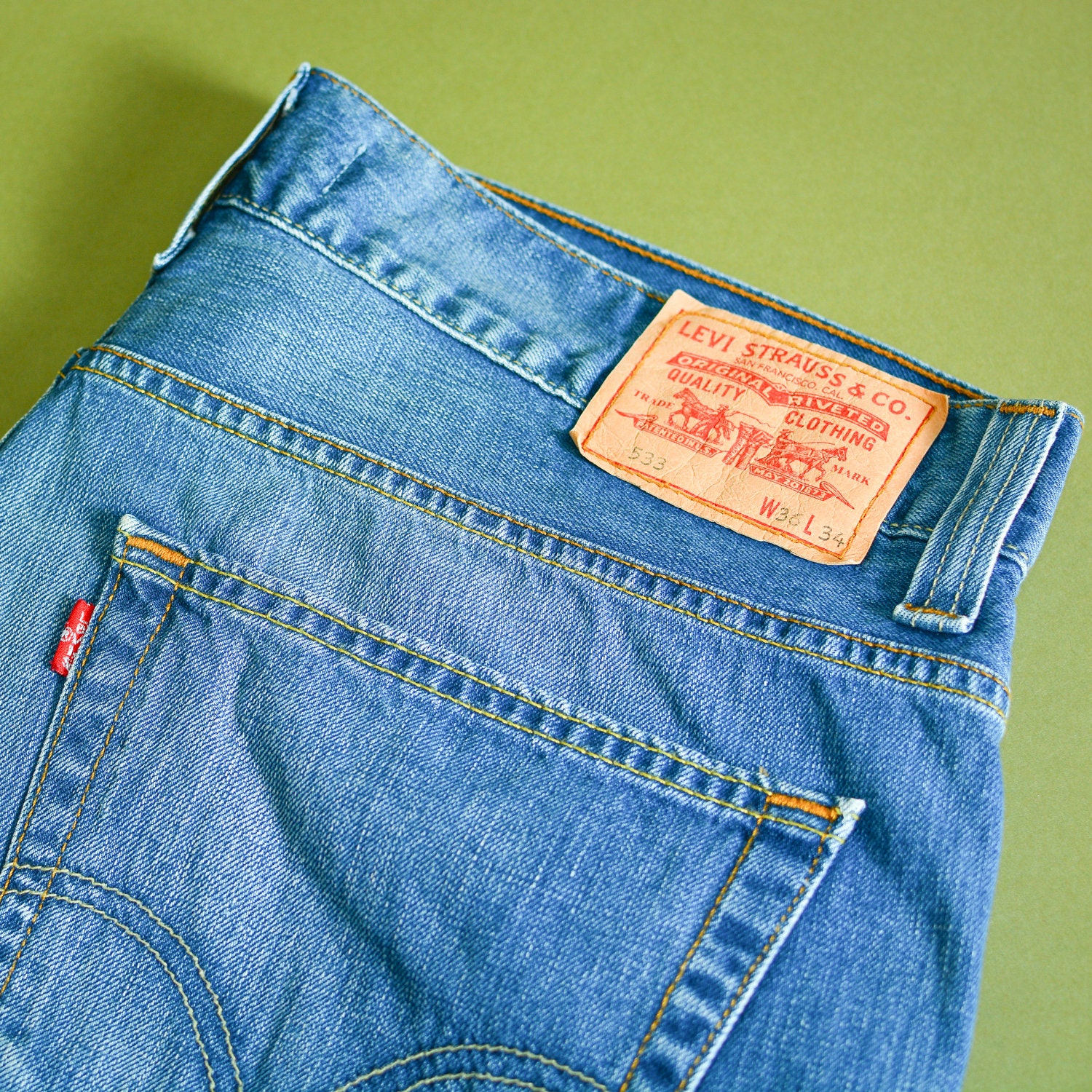 Image of Levi 533 Jeans Straight Leg Button Fly Blue Vintage Mens | Labelw36L34 W 37 L 33