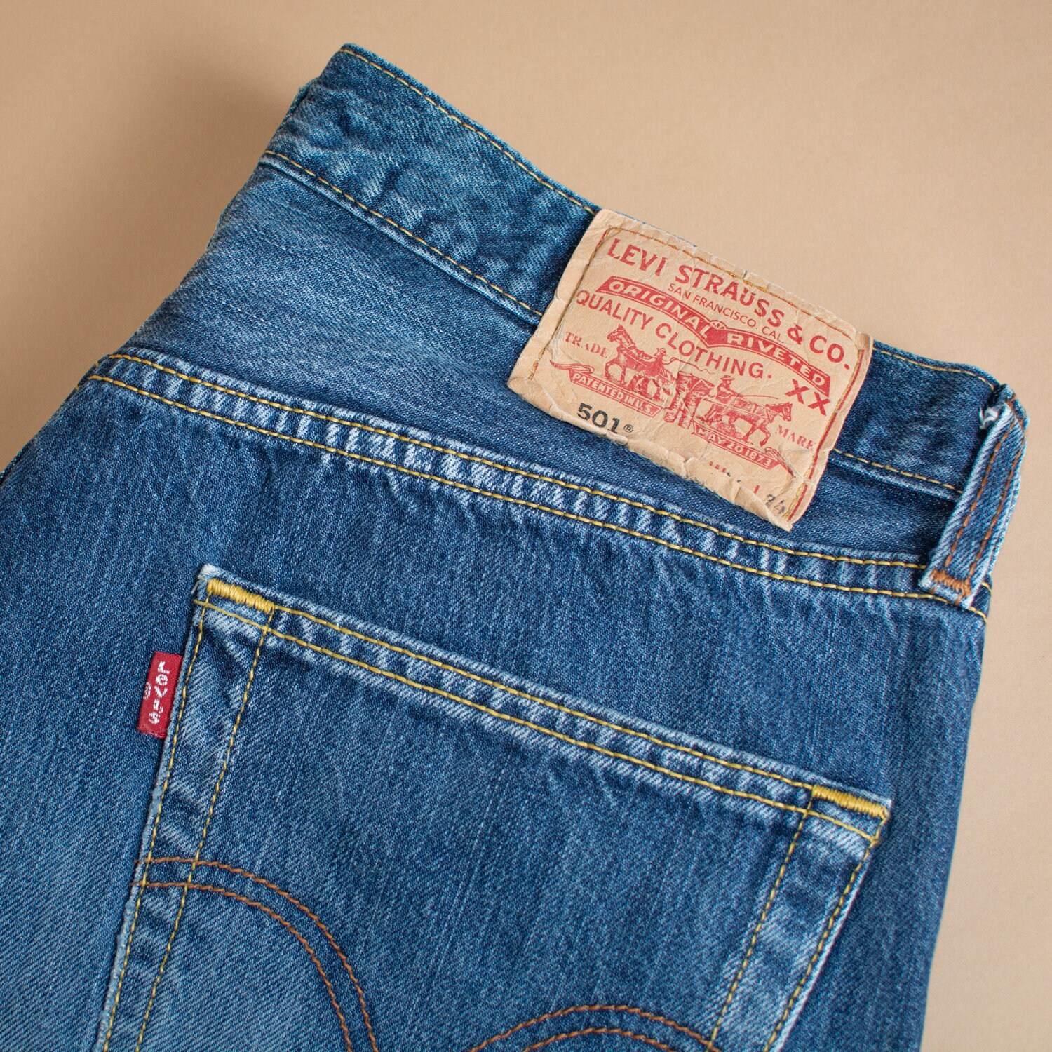 Image of Levi 501 Jeans Blue Straight Button Fly Unisex Vintage | Patchw34L34 W 32 L 34