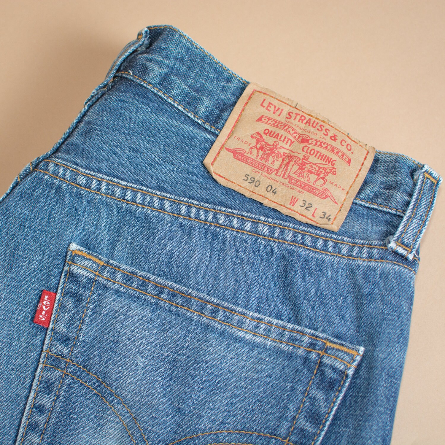 Image of Levi 590 Jeans Straight Button Fly Blue Vintage Men's | Patchw32L34 W 31 L 32