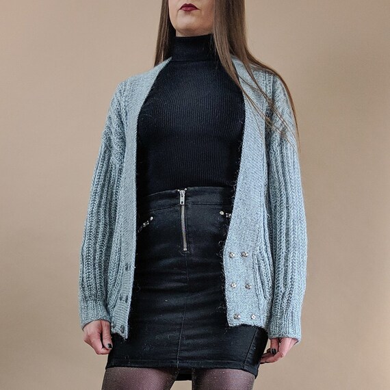 Vintage 80's 90's Grey Ribbed Knitted Wool Blend C