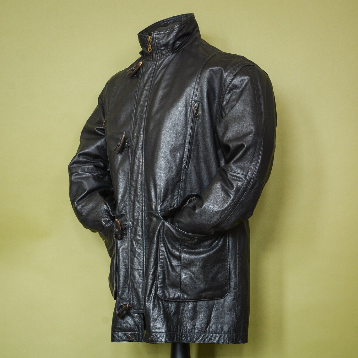 Black Leather Jacket Vintage 90's Y2Ks Men's Large | Etsy