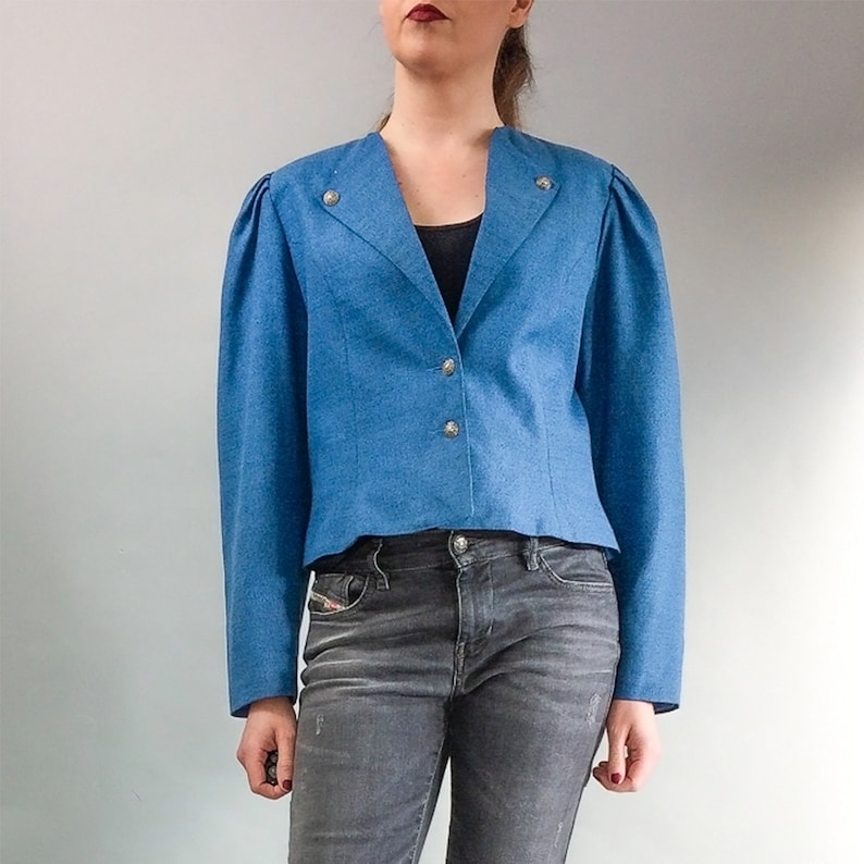 Vintage 80/'s 90/'s Women/'s Blue Linen Blend Smart Short Blazer Jacket Small UK 10 Euro 38 US 6