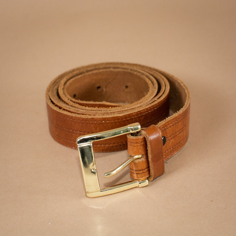 Unisex Brown Leather Jeans Belt Stitched Vintage Men/'s XLarge Women/'s XXLarge