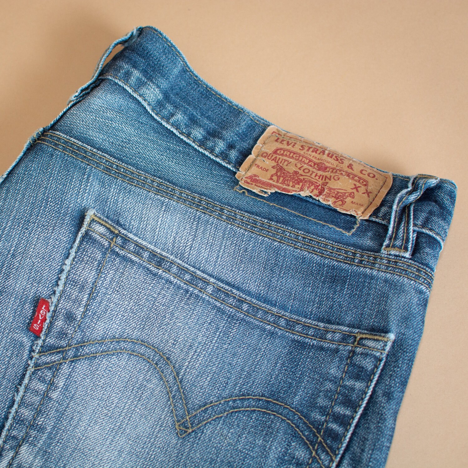 Image of Levi Jeans Straight Button Fly Blue Denim Vintage Men's | Patchwl W 35 L