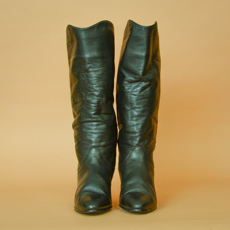 Salamander Black Leather Heeled Calf Boots Vintage 90's | Etsy