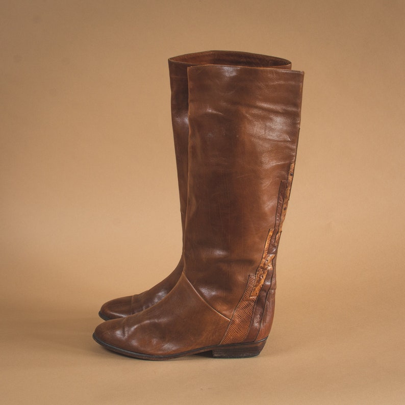 Vintage 80/'s 90/'s Women/'s Leather Heeled Long Calf Boots UK 5.5 EU 38.5 US 7.5