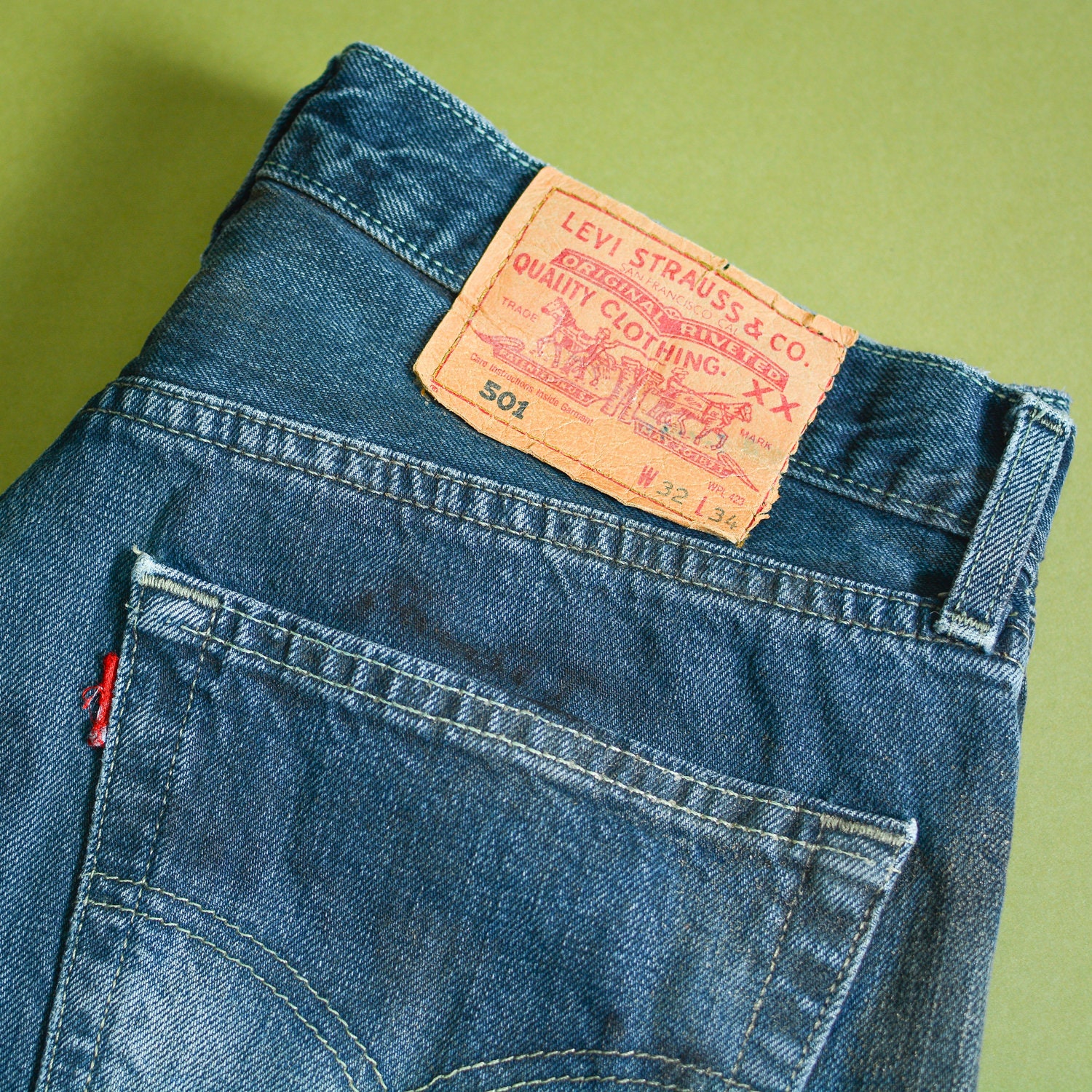 Image of Levi 501 Jeans Blue Straight Button Fly Unisex Vintage | Patchw32L34 W 30 L 34