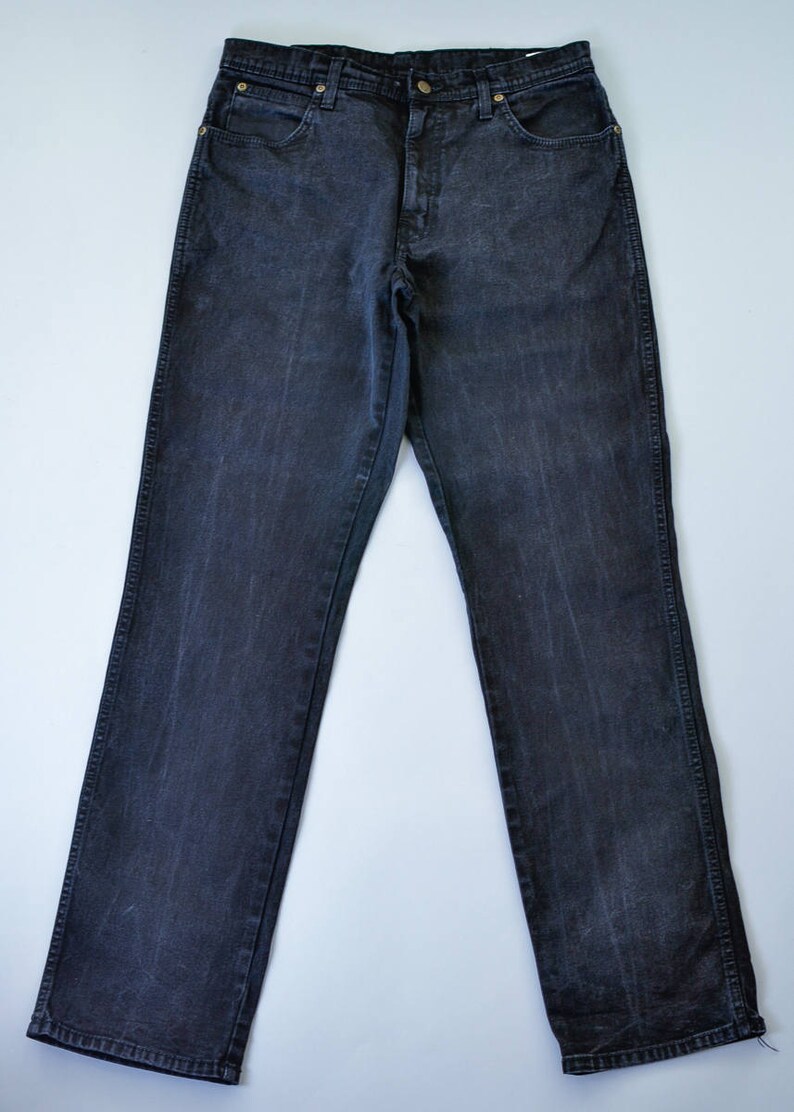 Label W34 L34 W 32 L 34 Vintage Wrangler Jeans Straight Leg Zip Fly Black