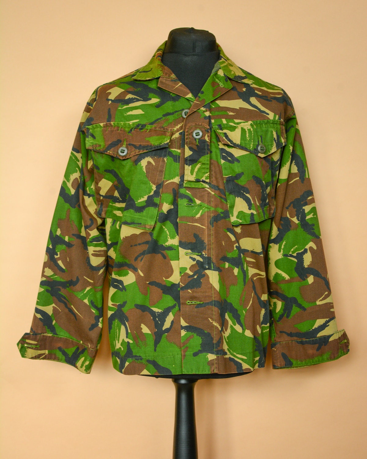 Image of Army Surplus Green British Camo Shirt Jacket Button Zip Unisex Small Medium
