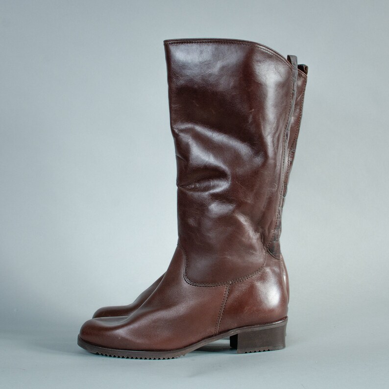 Vintage 80/'s 90/'s Women/'s Brown Leather Long Heeled Calf Boots UK 6 EU 39 US 8