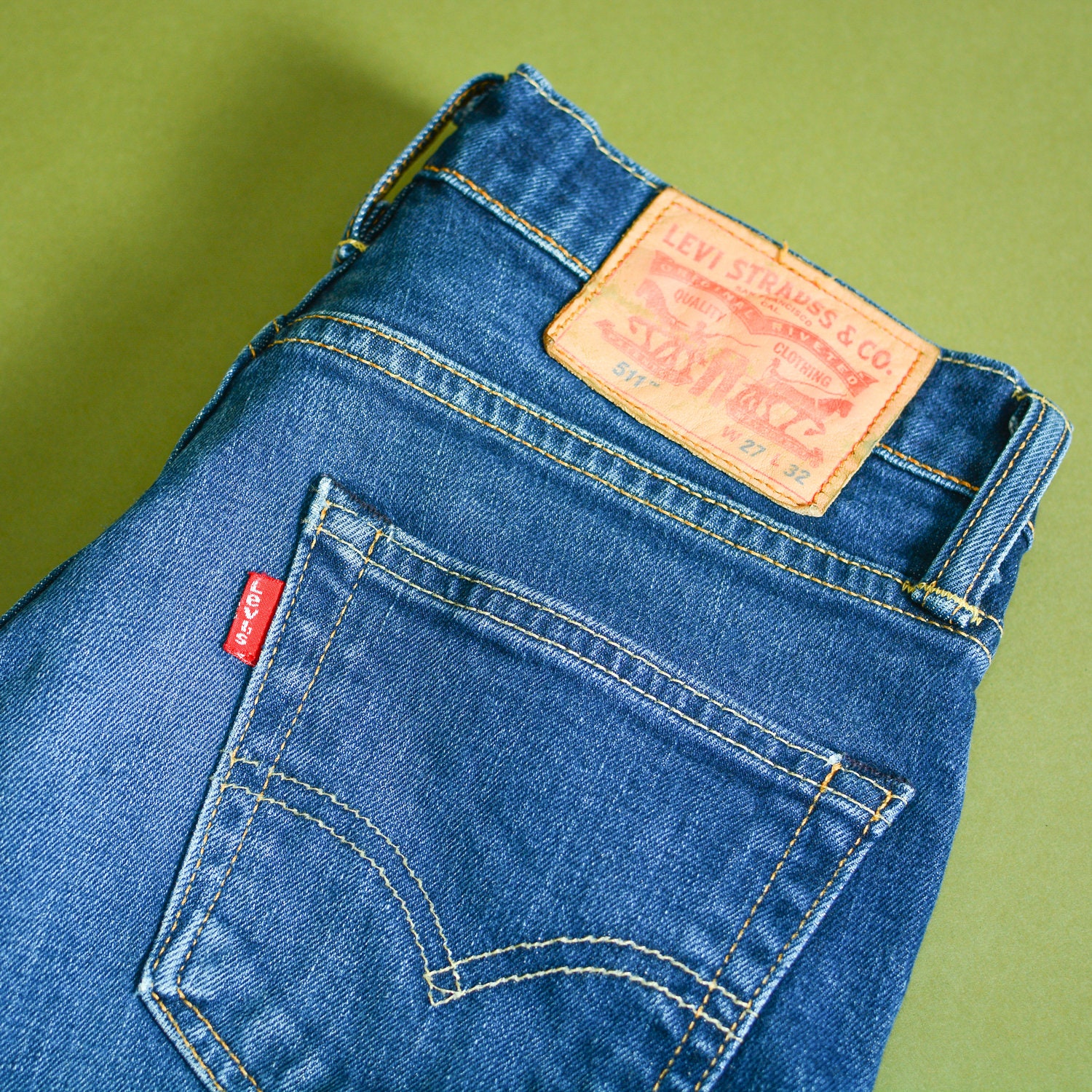 Image of Levi 511 Jeans Slim Fit Zip Fly Blue Vintage Men's | Labelw27L32 W 26 L 30