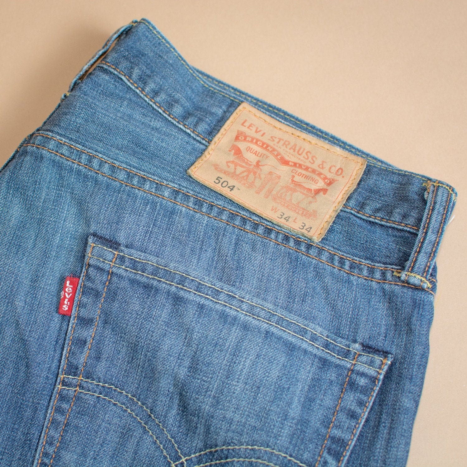 Image of Levi 504 Jeans Straight Zip Fly Blue Vintage Men's | Patchw34L34 W 35 L 33