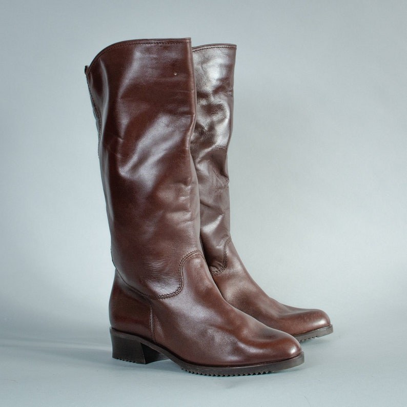 Vintage 80/'s 90/'s Women/'s Brown Leather Long Heeled Calf Boots UK 6 EU 39 US 8
