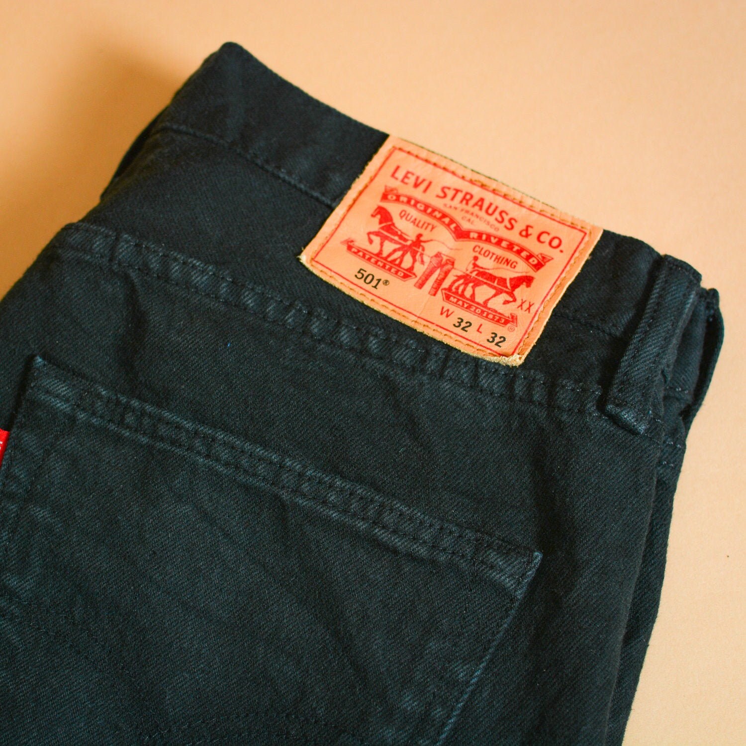 Image of Levi 501 Jeans Black Straight Button Fly Unisex Vintage | Patchw32L32 W 32 L