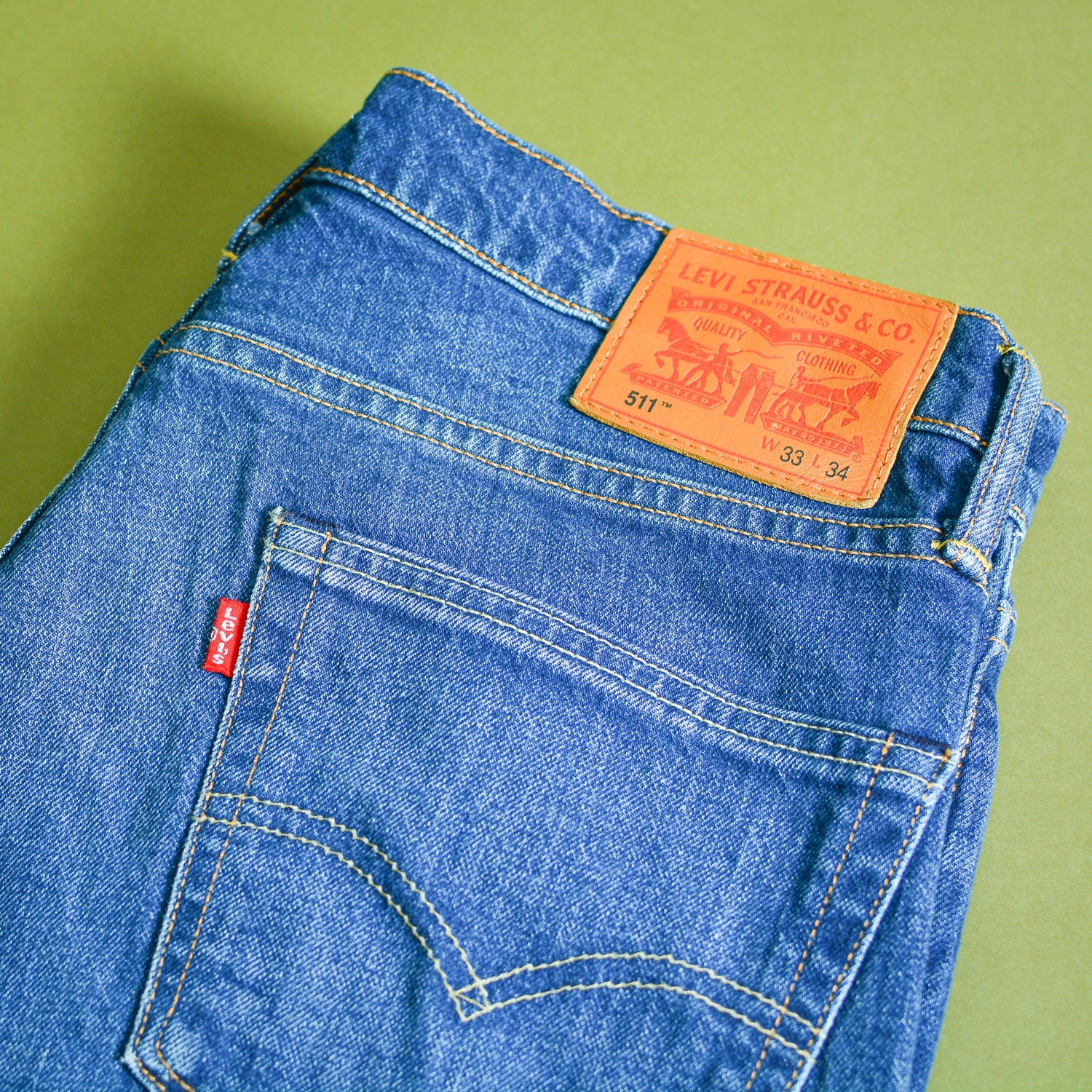 Image of Levi 511 Jeans Slim Fit Zip Fly Blue Vintage Men's | Labelw33L34 W 33 L 34