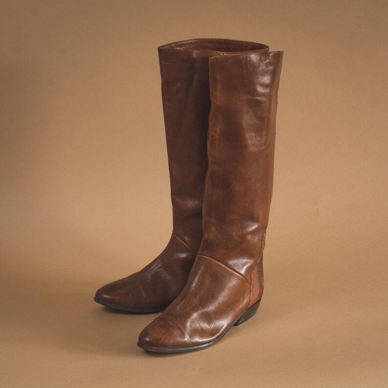 Vintage 80/'s 90/'s Women/'s Leather Heeled Long Calf Boots UK 5.5 EU 38.5 US 7.5