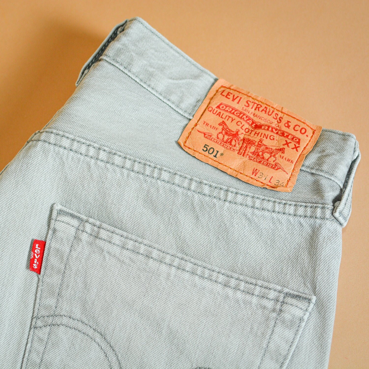 Image of Levi 501 Jeans Grey Straight Button Fly Unisex Vintage | Patchw31L34 W 30 L 34