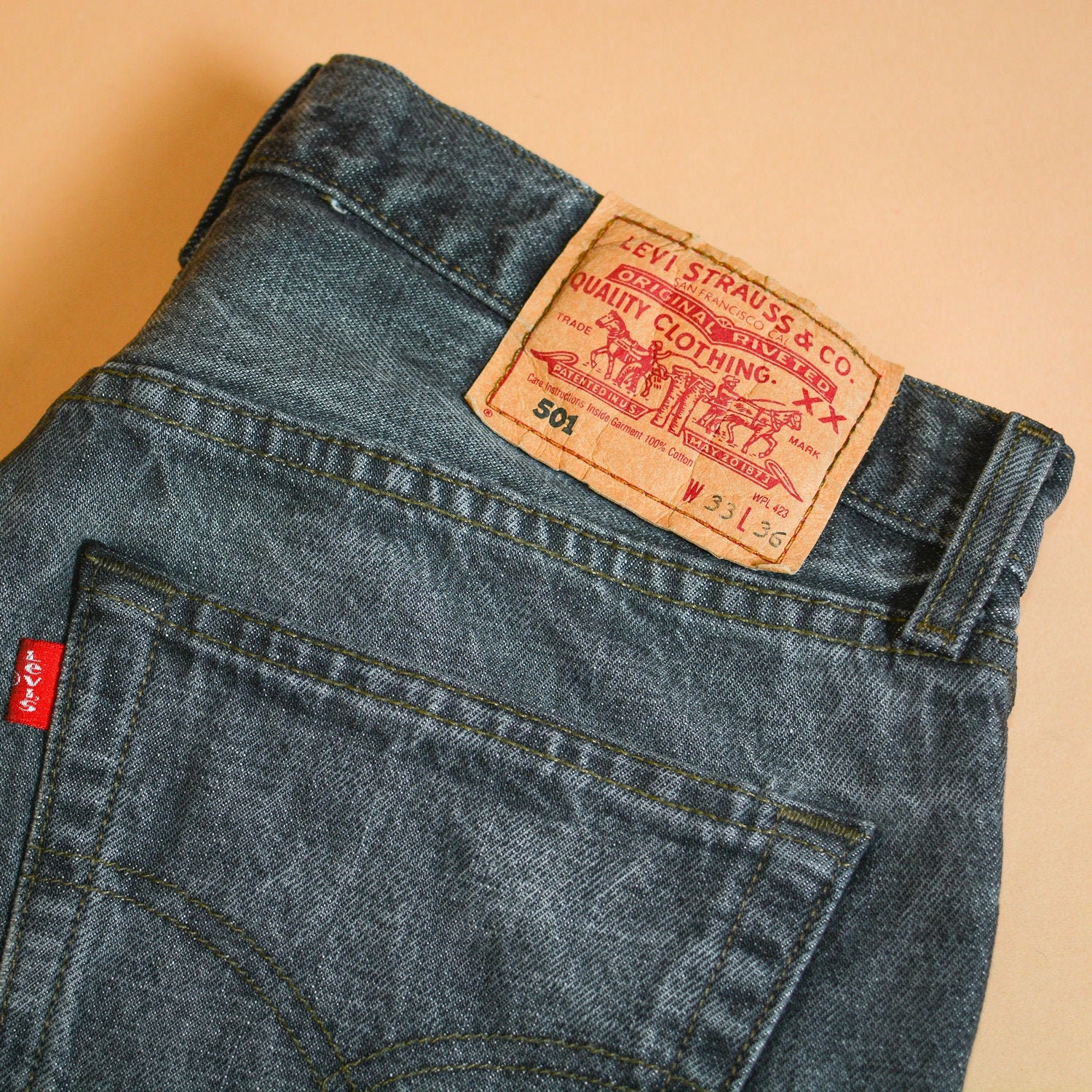 Image of Levi 501 Jeans Grey Straight Button Fly Unisex Vintage | Patchw33L36 W 31 L 33