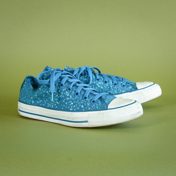 Converse All Star Teal Sequin Canvas Sneakers Trai