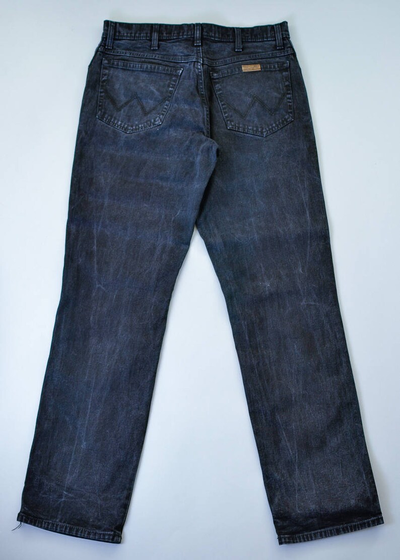 Label W34 L34 W 32 L 34 Vintage Wrangler Jeans Straight Leg Zip Fly Black
