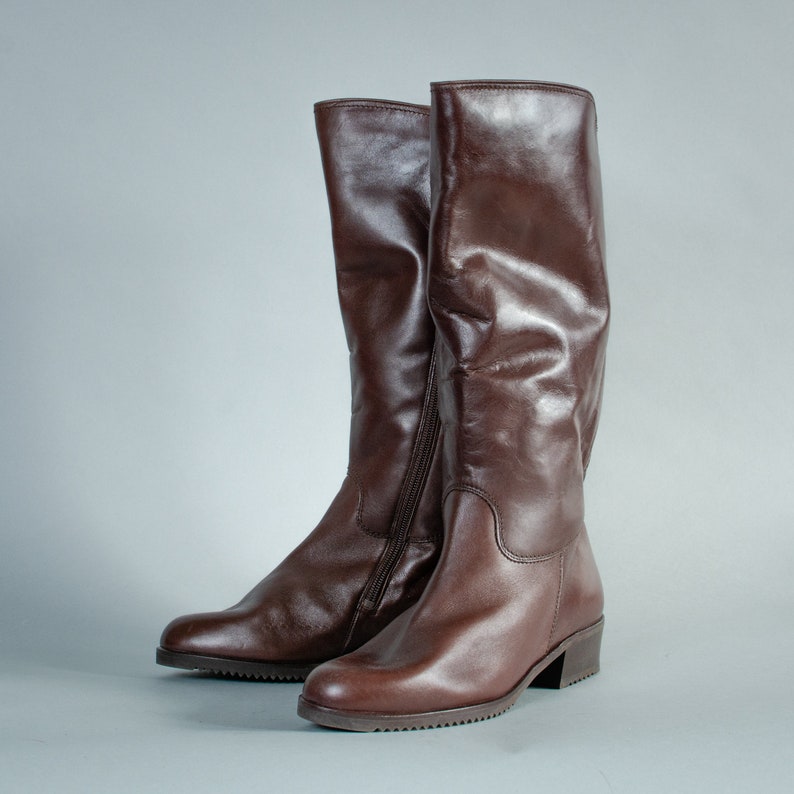 Vintage 80/'s 90/'s Women/'s Brown Leather Long Heeled Calf Boots UK 6 EU 39 US 8