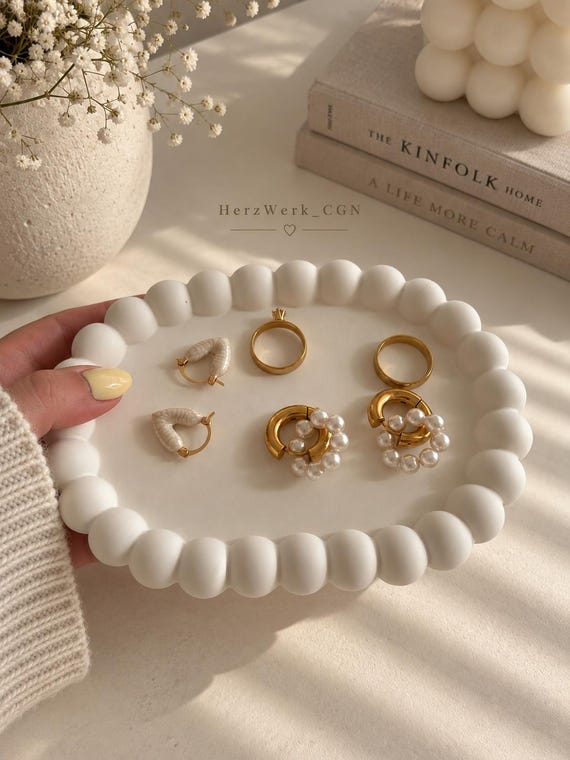 Bubble Oval Jewelry Tray, Handmade Decorative Tray, Jewelry Organizer, White Decoration