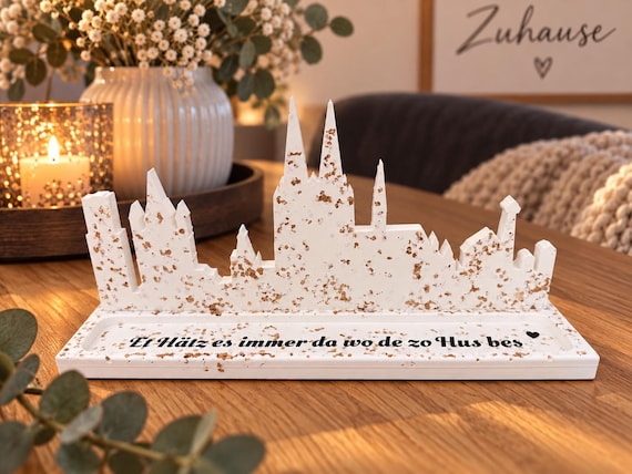Cologne skyline hand-cast with decorative gold – Cologne heart for your home | Cologne | Cologne Cathedral | Cologne decor | Decor from Keraflott
