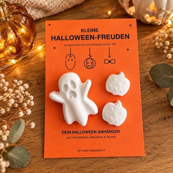 Halloween decorations from Keraflott, hand-cast Halloween figures, ghost, pumpkin, skull, for painting, DIY autumn decorations, gift idea