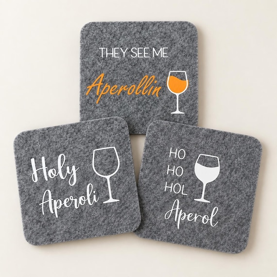 Felt Aperol Coaster | Fun Drink Coaster | Gift for Aperitif Fans | Grey & Orange