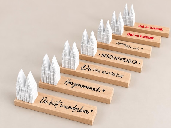 Cologne Cathedral on a wooden base, hand-cast decoration with a saying, Cologne gift, small souvenir