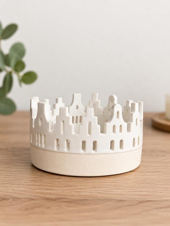 City candle holders, house tealight holders, white city decor, winter decor, autumn decor, cozy home decor