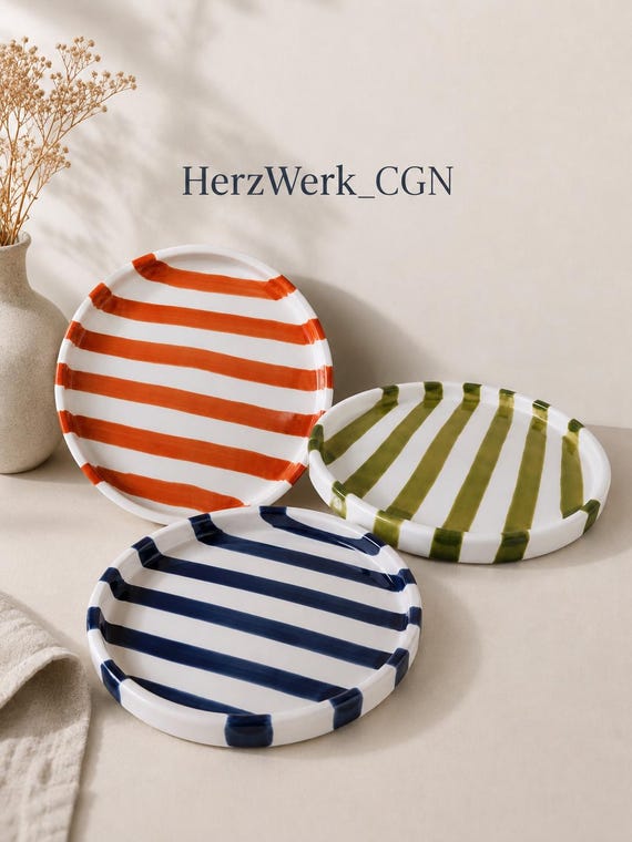 Ceramic coaster with stripes, small bowl, decorative coaster