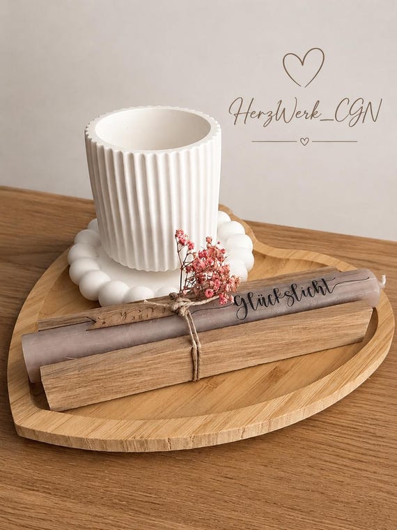 Decorative set with candle holder, candles and wooden tray, boho home decor, gift set