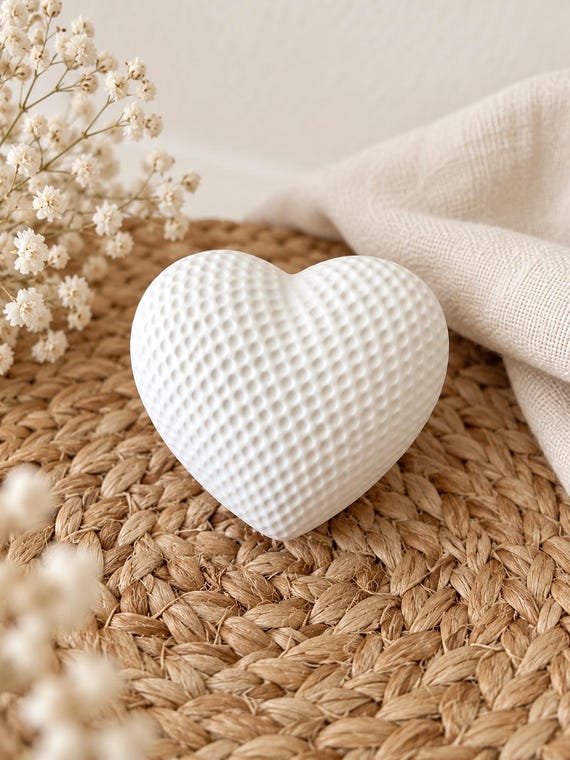 White decorative heart with 3D effect made of Keraflott | Heart decoration | Minimalist home decor | Gift idea | Table decoration for weddings & home
