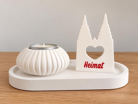 "Home" decorative set made of Keraflott – hand-cast with tray & tealight holder