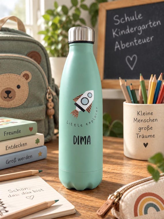 Personalized children's water bottle with name, thermos bottle, gift for school and kindergarten