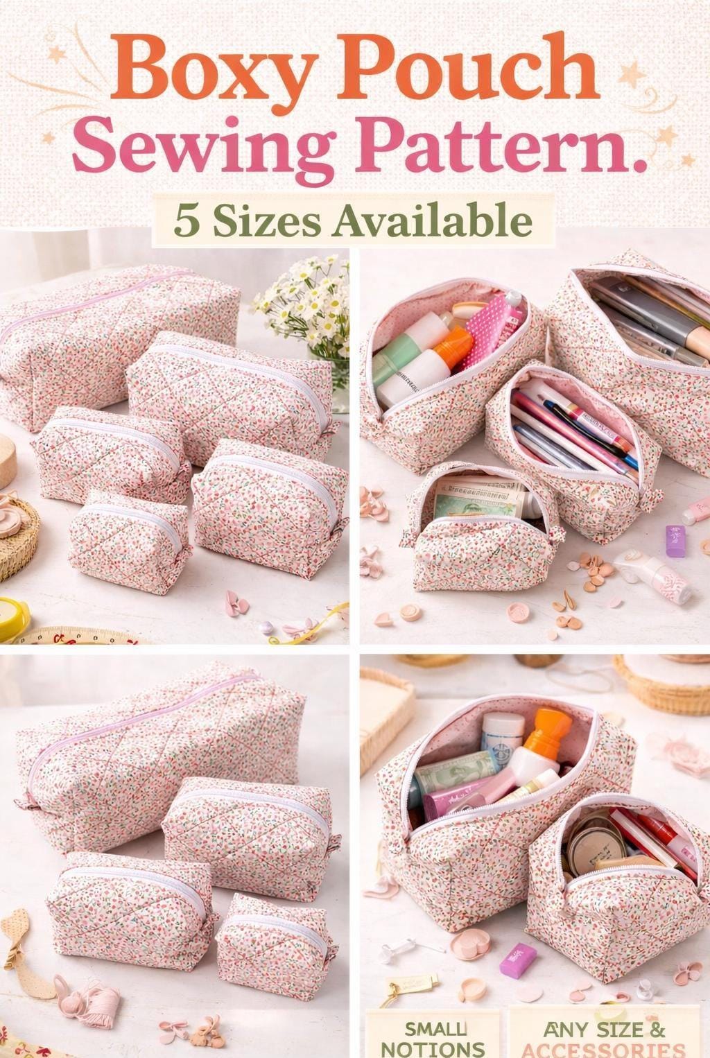 Boxy Pouch Sewing Pattern PDF | 5 Sizes Included | Beginner Friendly ...
